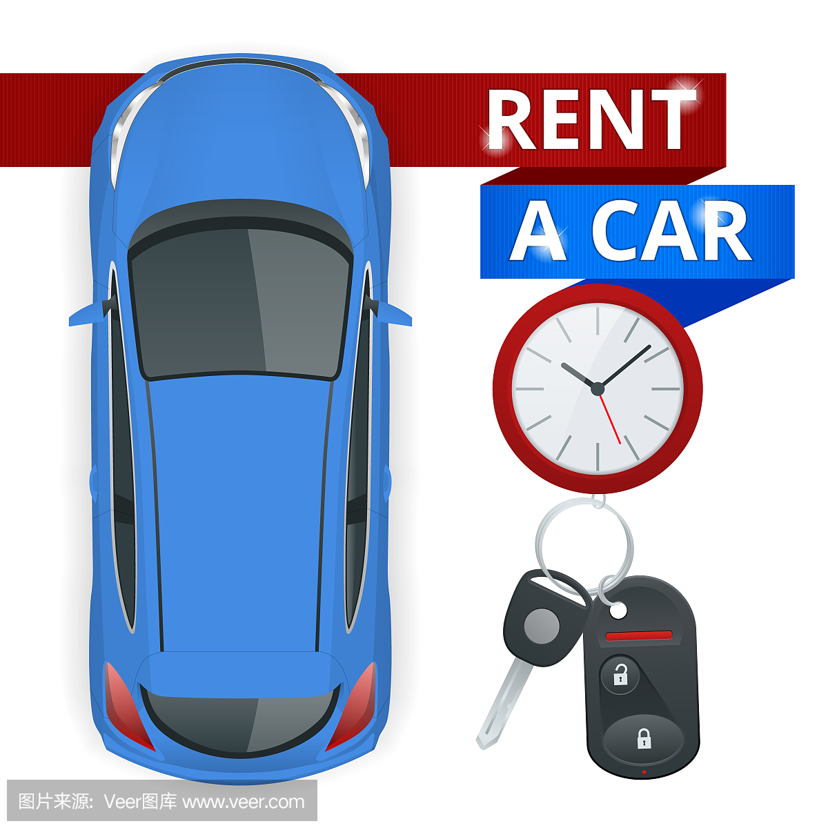 租一辆新车或二手车。汽车租赁预约横幅。背景矢量图